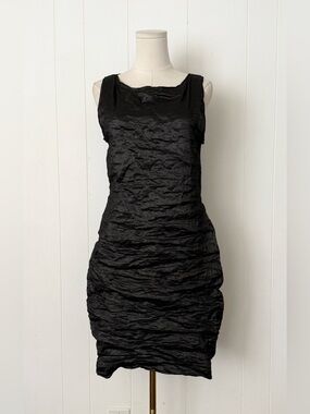 Sarah Pacini Black Crinkled Metallic Sleeveless Dress Italy Size 2 Medium Luxury